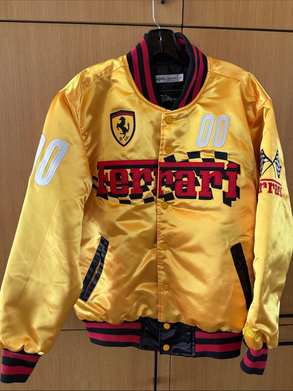 Headgear Classics Yellow Satin Ferrari Varsity Bomber Jacket Size Small Unisex